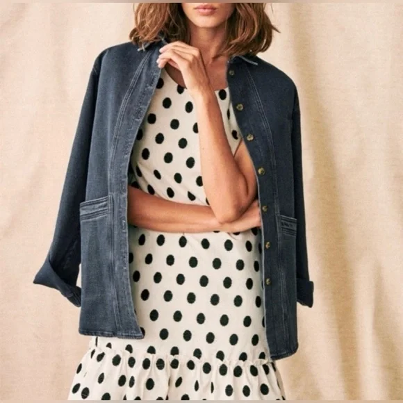 New! Sézane Mathilde Black & White Polka Dot Mini Dress 🖤Size 38 US 6 - Picture 9 of 15